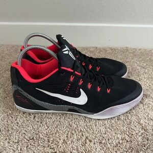 Nike Kobe 9 EM Low Laser Crimson Mens 11 Black White 653972-001 Basketball Shoes